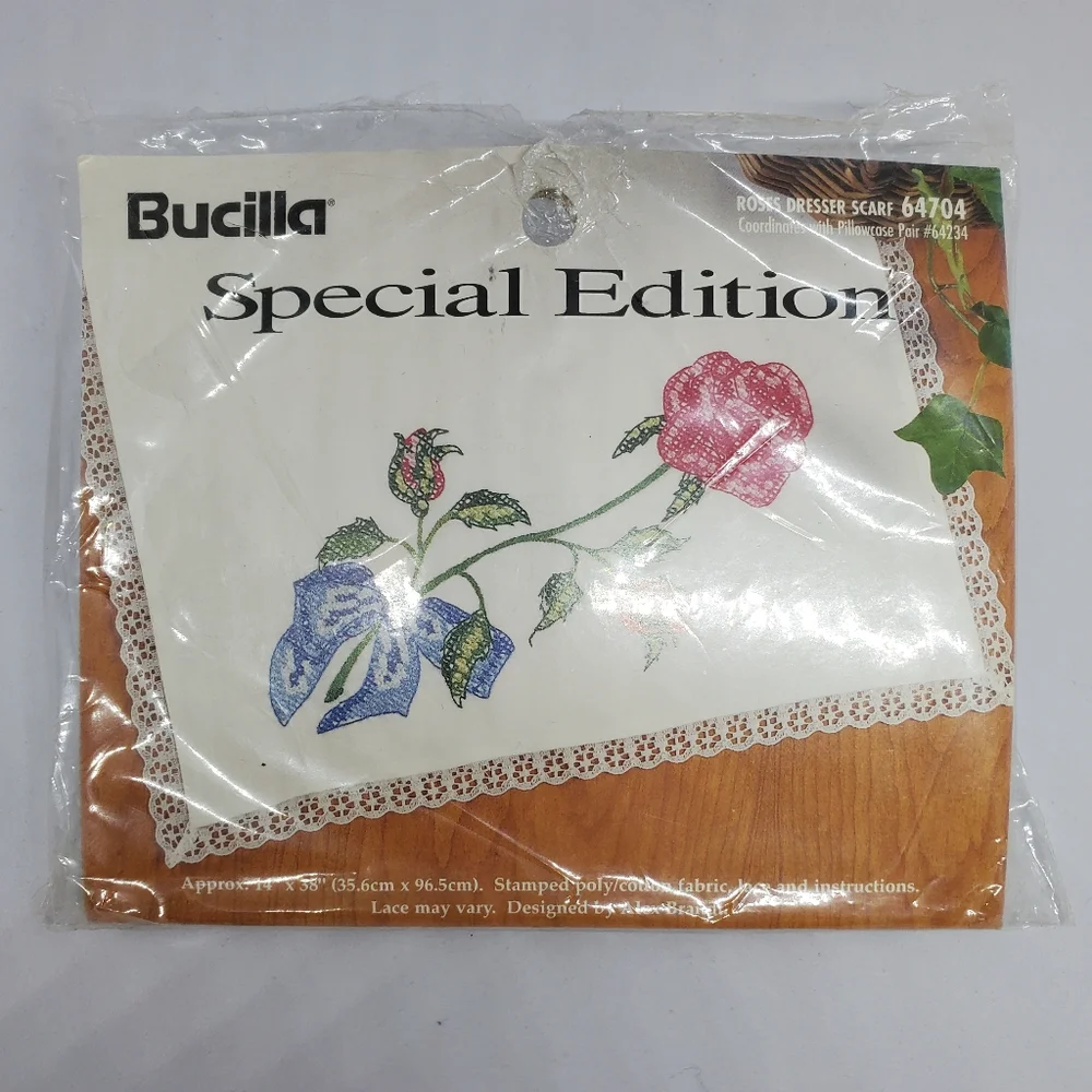 Bucilla Special Edition Elegant Rose Dresser Scarf #64828 Lot Of 2 New